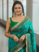 Banarasee Teal Georgette Zari Saree